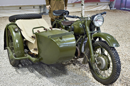 KUBINKA, RUSSIA - JUL 11, 2017: Military-technical museum. Soviet heavy military motorcycle IMZ M-72のeditorial素材