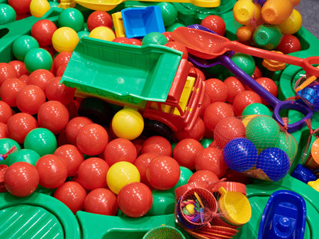 Childrens plastic toy truck and balls