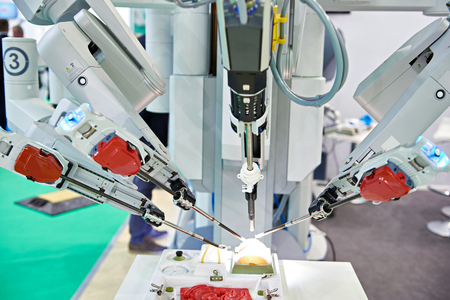 Robotic surgical system on a test medical standの写真素材