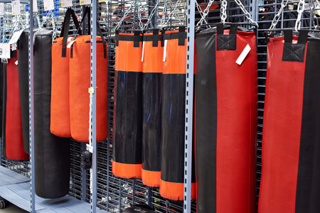 Big punching bag in sport storeの写真素材