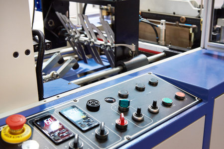 Control panel of plastic bag making machine on plant