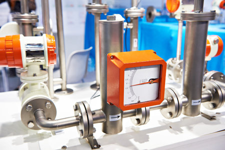 Metal tube float flowmeter closeup
