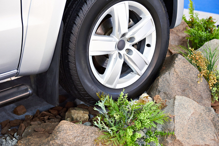 Car wheel and off-road drivingの写真素材