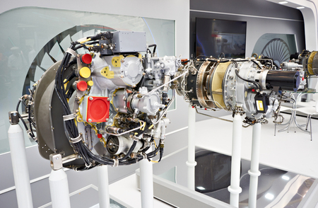 Elements turboshaft engines and turboprop aircraft on exhibitionの写真素材