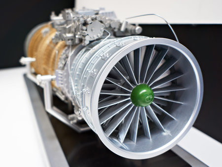 Turbojet engine for military aircraft fighter on exhibition
