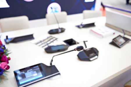 Modern communication equipment for conferences and business meetingの写真素材