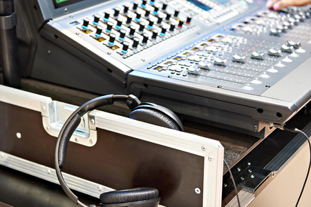Mixing console digital and studio headphonesの写真素材