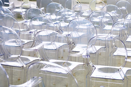 Transparent plastic chairs in the conference room