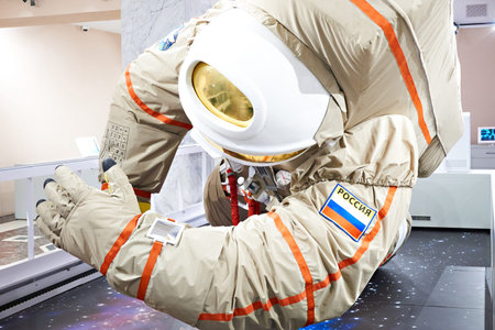 Exhibition VDNH, Space pavilion, MOSCOW, RUSSIA - Jan 07, 2019: Modern Russian space suit Orlan