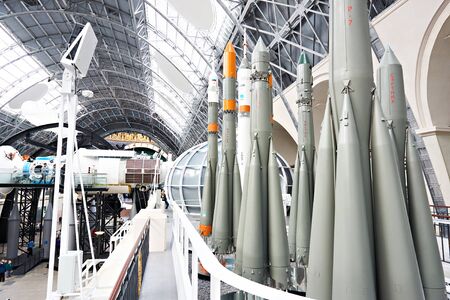 Exhibition VDNH, Space pavilion, MOSCOW, RUSSIA - Jan 07, 2019: Space rocket models in the museumのeditorial素材