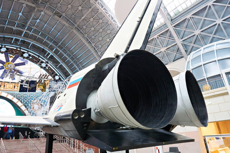 Exhibition VDNH, Space pavilion, MOSCOW, RUSSIA - Jan 07, 2019: Space Shuttle Reusable in exhibitionのeditorial素材