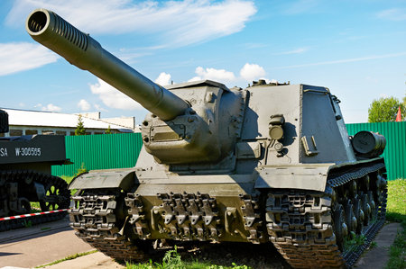MUSEUM KUBINKA, MOSCOW REGION, RUSSIA - Aug 23, 2014: Soviet anti tank self-propelled unit SU-152 in...