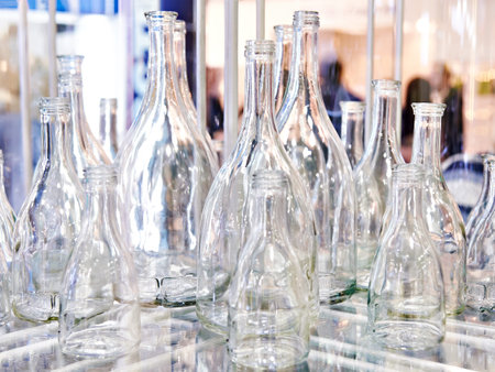 Empty bottles for alcoholic drinks at a shop window