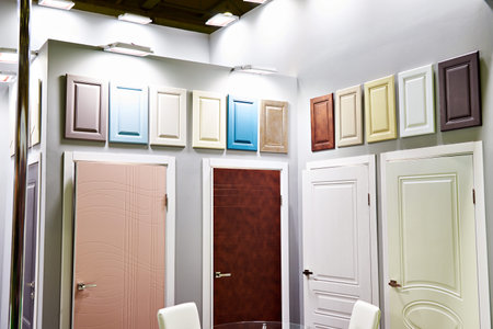 Furniture panels and doors in the hardware storeの写真素材