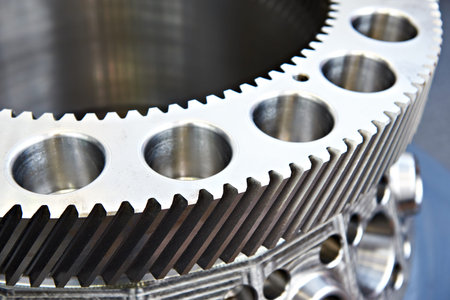 Automatic band saw with a steel workpieceの写真素材