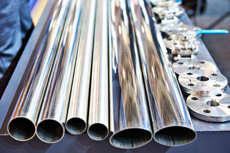 Steel pipes in stack closeup
