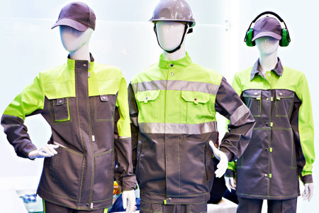 Mannequins in reflective work clothes on exhibitionの写真素材