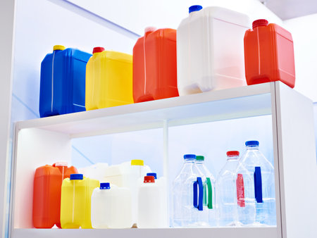 Plastic canisters at the store exhibitionの写真素材