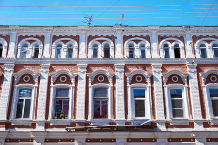 Old brick house in russian cityの写真素材