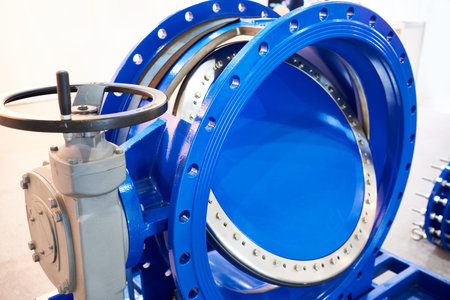 Gate of the rotary disc for covering the water flow in the pipelineの写真素材