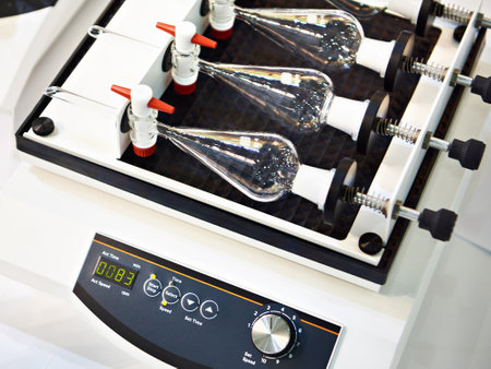 Laboratory reciprocating mixer shaker with flasksの写真素材