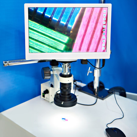 Microscope macroscope with HD camcorder  and monitorの写真素材