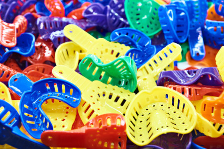 Colored orthodontic impression trays in storeの写真素材