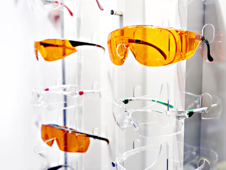 Dentist safety glasses at exhibition store standの写真素材