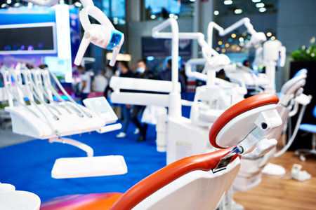 Dental chair and clinic equipment at the exhibitionの写真素材