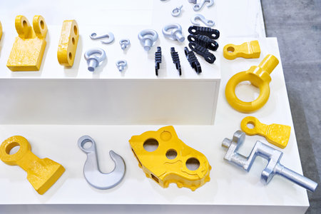 Steel spare parts for mining equipment on exhibitionの写真素材