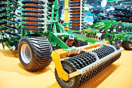 Trailed in-line disc harrow at an agricultural exhibition
