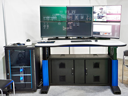 Workplace and the computer monitors power plant operator