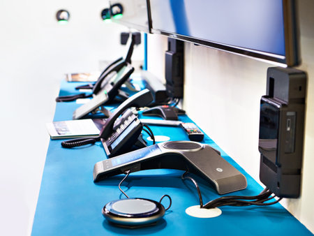 Communications and telephones for video conferenceの写真素材