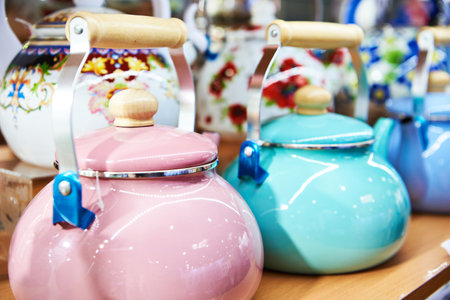 Porcelain dishes in the store household goodsの写真素材