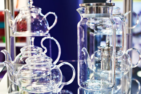 Glassware dishes in the store household goodsの写真素材