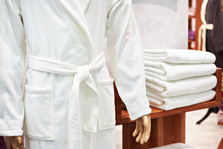 White terry robe on a mannequin in shopの写真素材