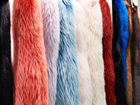 Colored samples of natural fur in a clothing store