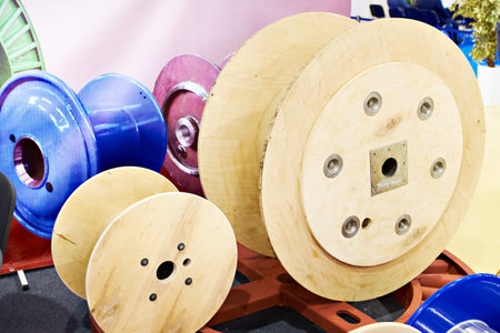 Plywood, metal cable drums,metal spoolsの写真素材