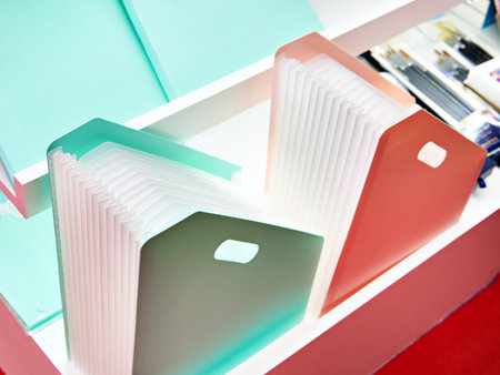 Colored plastic folder for papers in the stationery store