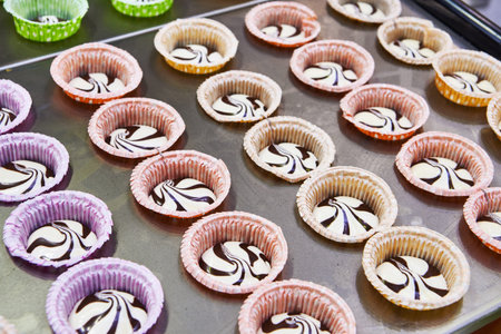 Prepared dough into paper muffin forms