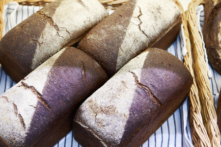 Fresh bread on shelves in a bakery
