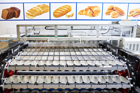 Conveyor machines with metal molds for baking bread