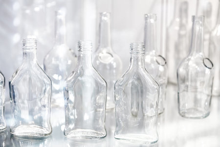 Empty bottles for alcoholic drinks at a shop window