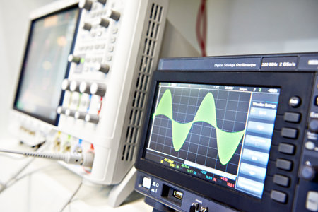 Modern digital storage oscilloscope in laboratoryの写真素材