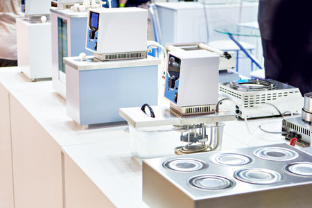 Chemical equipment for laboratory in exhibitionの写真素材