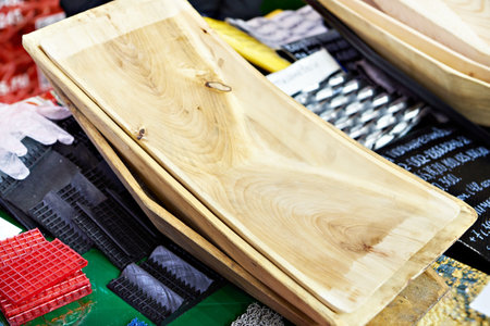 Wooden trays of the prospector for gold miningの写真素材