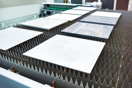 Sheet metal in a laser cutting machineの写真素材