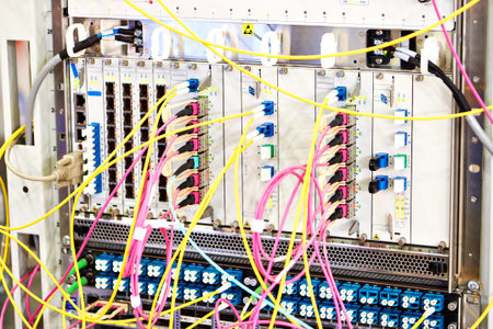 Optical transport systems. Fiber optic cables with connectors on switch