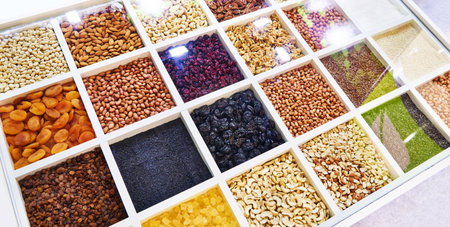 Dried fruits and assorted nut in the storeの写真素材