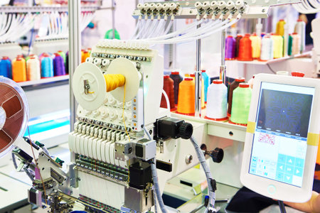 Industrial embroidery machines in a sewing workshop